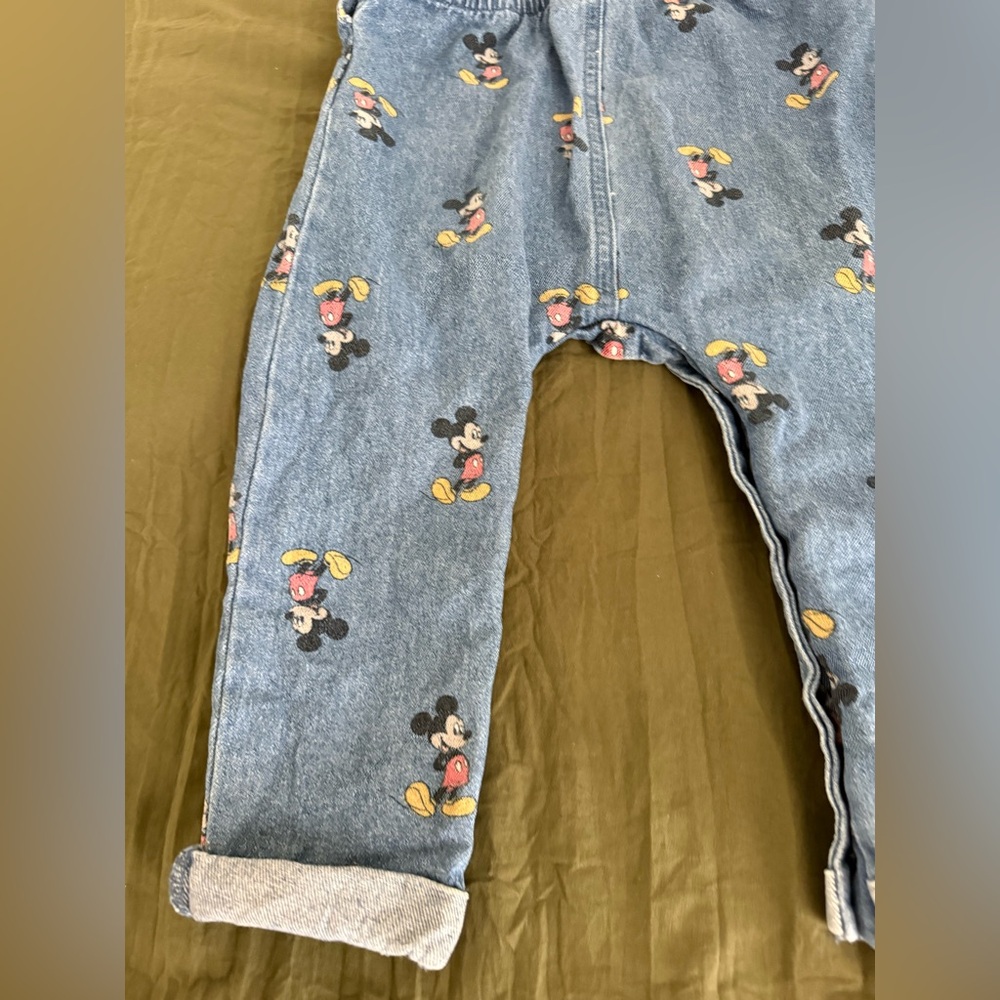 Disney Baby Mickey Mouse Denim Overalls Size 24 M 100% Cotton - Picture 6 of 8